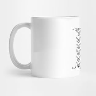 Henna Alphabet L / Henna Letter L - Black Henna Line Art Mug